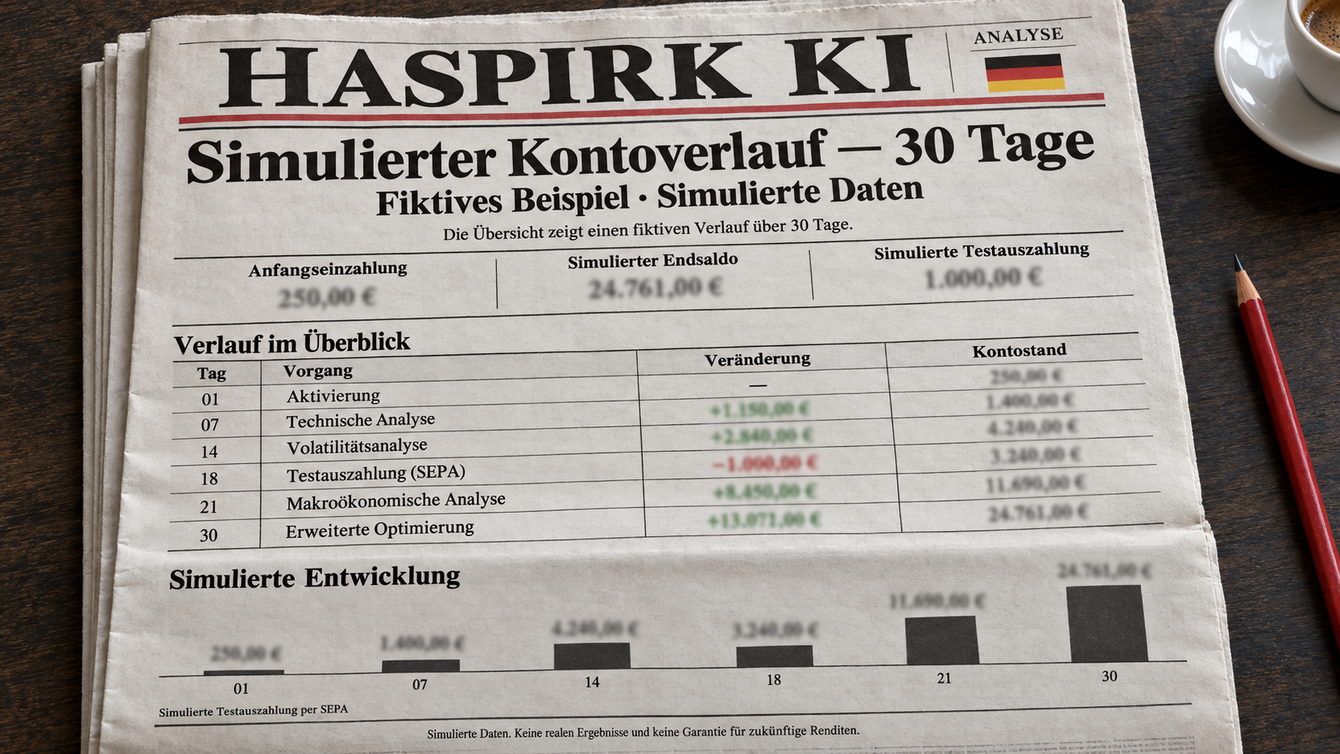 Die Entwicklung unseres Testkontos über 30 Tage